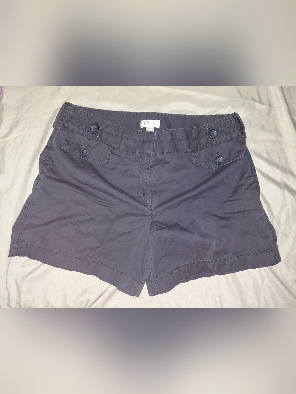 LOFT Navy Button-Detail Women's Bermuda Shorts